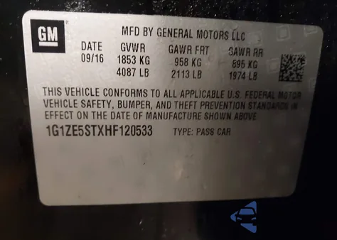 2017 Chevrolet Malibu 1Lt из США, поврежденный, VIN 1G1ZE5STXHF120533